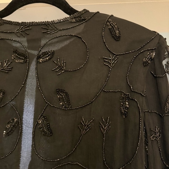 Vintage JMD New York 100% Silk Black Beaded Long Sleeve Cardigan Luxury Elegant - Picture 9 of 12